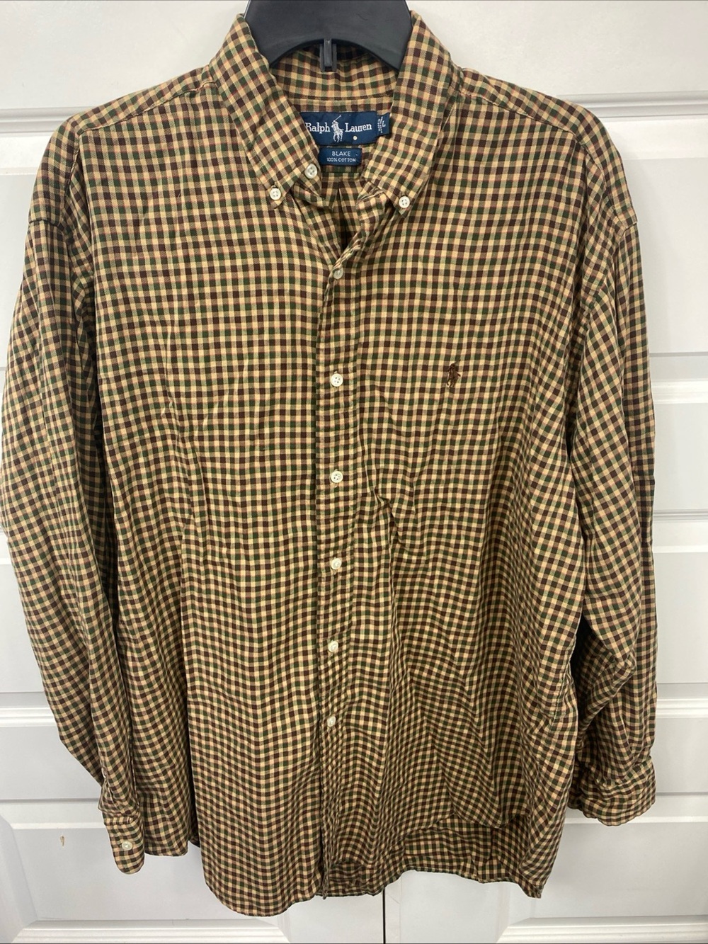 Polo Ralph Lauren Blake Button Down Plaid Shirt Long Sleeve Vintage Brown Prepp
